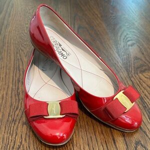 Salvatore Ferragamo Red Patent Leather Flats with Bow
